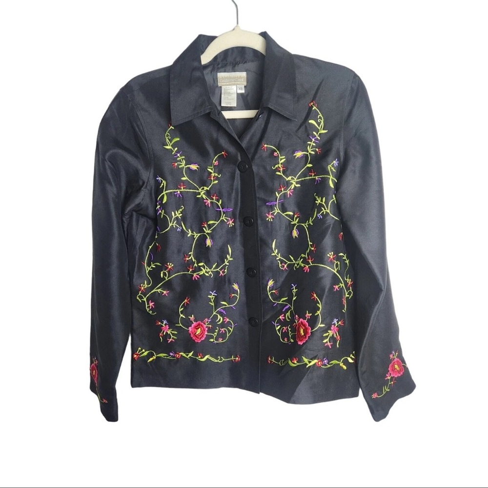 Vtg Coldwater Creek Silk button front embroidered lightweight jacket sz large